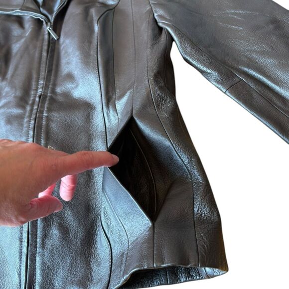 East 5th Leather Jacket Full Zip Womens Medium Petite Chocolate Brown - Picture 6 of 10